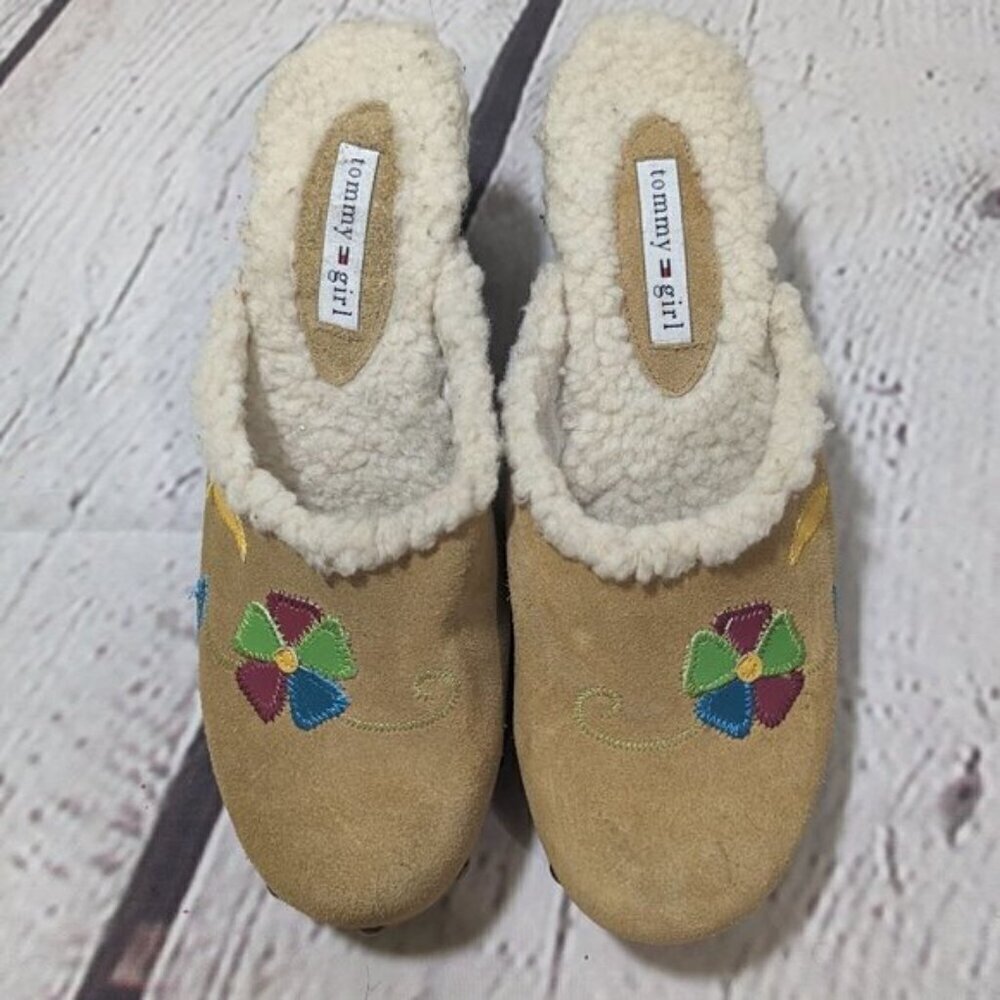 Vintage Y2K 90s Tommy Girl Suede Leather  Clogs Mules Floral Embroidered 7/7.5/8 - Picture 3 of 15